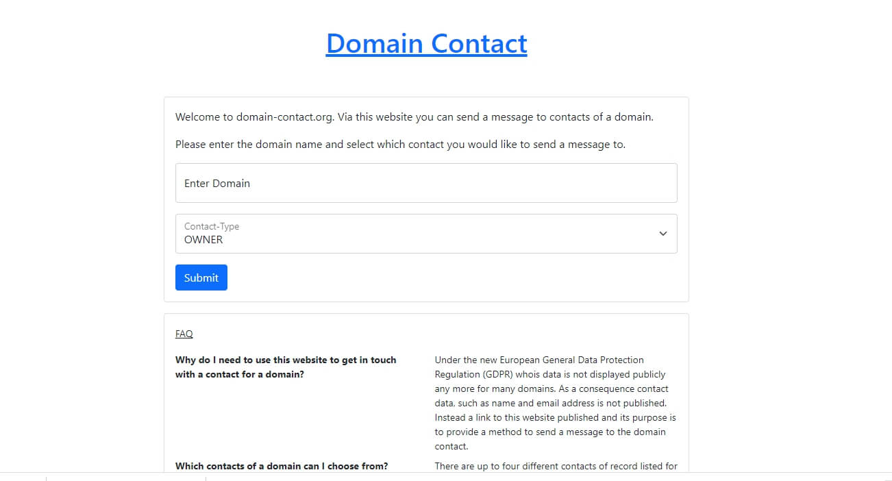 Пошук контактів власника сайту через сервіс domain-contact.org